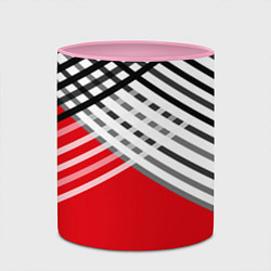 Кружка 3D Косые черно-белые полосы на красном, цвет: 3D-белый + розовый — фото 2
