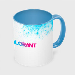 Кружка 3D Valorant neon gradient style: надпись и символ, цвет: 3D-белый + небесно-голубой