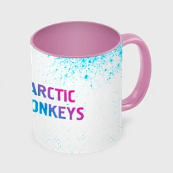 Кружка 3D Arctic Monkeys neon gradient style: надпись и симв, цвет: 3D-белый + розовый