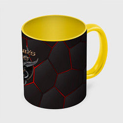 Кружка 3D Baldurs Gate 3 logo red black geometry, цвет: 3D-белый + желтый