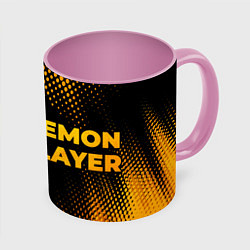 Кружка 3D Demon Slayer - gold gradient: надпись и символ, цвет: 3D-белый + розовый