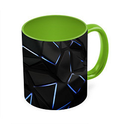 Кружка 3D Black texture neon line, цвет: 3D-белый + светло-зеленый
