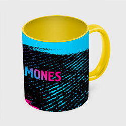 Кружка 3D Ramones - neon gradient: надпись и символ, цвет: 3D-белый + желтый