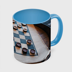 Кружка 3D Шашки, цвет: 3D-белый + небесно-голубой