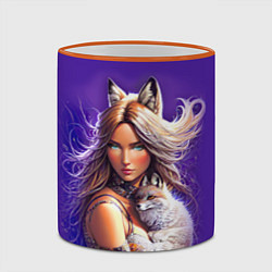 Кружка 3D A fox girl with a fox cub - neural network, цвет: 3D-оранжевый кант — фото 2