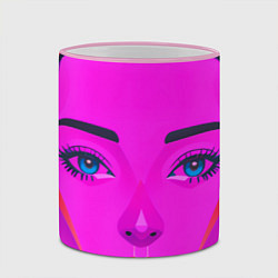 Кружка 3D Девушка с голубыми глазами и фиолетовым лицом, цвет: 3D-розовый кант — фото 2