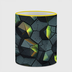 Кружка 3D Черная текстура с зелеными камнями, цвет: 3D-желтый кант — фото 2
