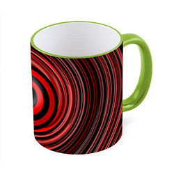 Кружка 3D Красно-черный вихрь, цвет: 3D-светло-зеленый кант