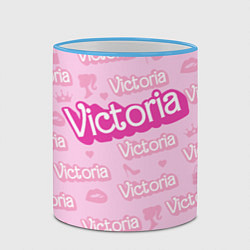 Кружка 3D Виктория - паттерн Барби розовый, цвет: 3D-небесно-голубой кант — фото 2