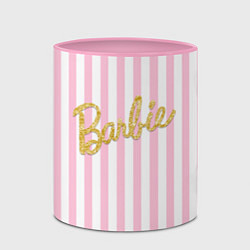 Кружка 3D Barbie - золотая надпись и бело-розовые полосы, цвет: 3D-белый + розовый — фото 2