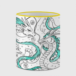 Кружка 3D Дракон Хаку в стиле тату: белый и бирюзовый паттер, цвет: 3D-желтый кант — фото 2