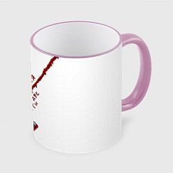 Кружка 3D Кот с бензопилой - люди делятся на две части, цвет: 3D-розовый кант