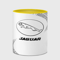 Кружка 3D Jaguar speed на светлом фоне со следами шин, цвет: 3D-белый + желтый — фото 2
