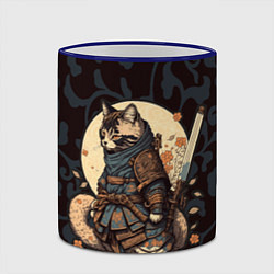 Кружка 3D Кот якудза - японский воин, цвет: 3D-синий кант — фото 2