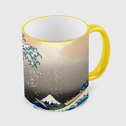 Кружка 3D Великая волна от Канагава, цвет: 3D-желтый кант