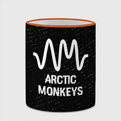 Кружка 3D Arctic Monkeys glitch на темном фоне, цвет: 3D-оранжевый кант — фото 2