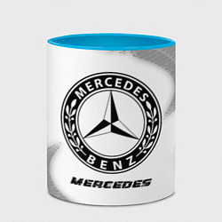 Кружка 3D Mercedes speed на светлом фоне со следами шин, цвет: 3D-белый + небесно-голубой — фото 2