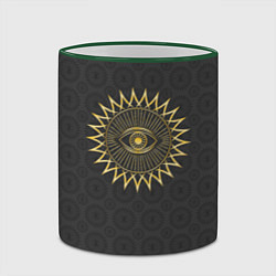 Кружка 3D Человеческий глаз и абстрактные лучи золотого цвет, цвет: 3D-зеленый кант — фото 2