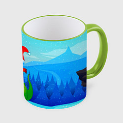 Кружка 3D Дракон с подарком новый год, цвет: 3D-светло-зеленый кант