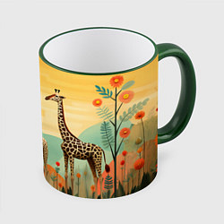 Кружка 3D Три жирафа в стиле фолк-арт, цвет: 3D-зеленый кант