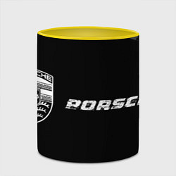 Кружка 3D Porsche speed на темном фоне со следами шин по-гор, цвет: 3D-белый + желтый — фото 2