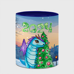 Кружка 3D Дракон у елки 2024, цвет: 3D-белый + синий — фото 2