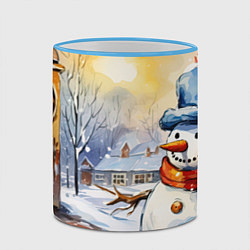 Кружка 3D Снеговик новый год, цвет: 3D-небесно-голубой кант — фото 2