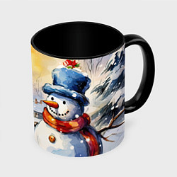 Кружка 3D Снеговик новый год, цвет: 3D-белый + черный