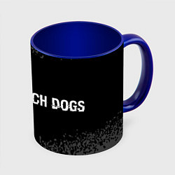 Кружка 3D Watch Dogs glitch на темном фоне по-горизонтали, цвет: 3D-белый + синий