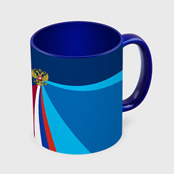 Кружка 3D Герб и триколор России с геометрией, цвет: 3D-белый + синий