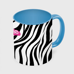 Кружка 3D Ретро Барби - паттерн полосок зебры, цвет: 3D-белый + небесно-голубой