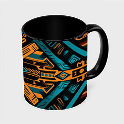 Кружка 3D Геометрический узор в стиле ацтеков, цвет: 3D-белый + черный