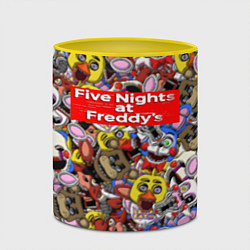 Кружка 3D Five Nights at Freddys все персонажы хоррора, цвет: 3D-белый + желтый — фото 2