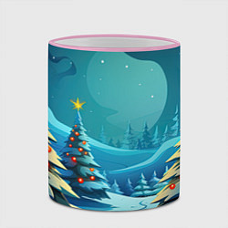 Кружка 3D Новогодние елки в снегу, цвет: 3D-розовый кант — фото 2