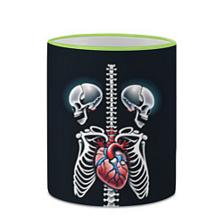 Кружка 3D Два сросшихся скелета и сердце, цвет: 3D-светло-зеленый кант — фото 2
