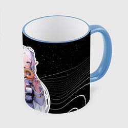 Кружка 3D Фрирен кушает пончик, цвет: 3D-небесно-голубой кант