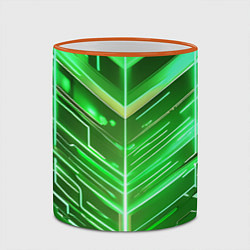 Кружка 3D Зелёные неон полосы киберпанк, цвет: 3D-оранжевый кант — фото 2