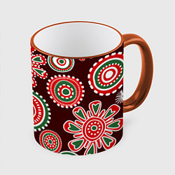 Кружка 3D Новогодний принт красный, цвет: 3D-оранжевый кант