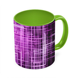Кружка 3D Фиолетовые неоновые полосы киберпанк, цвет: 3D-белый + светло-зеленый