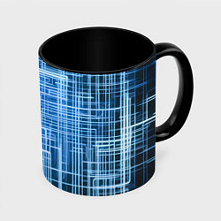 Кружка 3D Синие неоновые полосы киберпанк, цвет: 3D-белый + черный