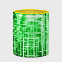 Кружка 3D Зелёные неоновые полосы киберпанк, цвет: 3D-белый + желтый — фото 2