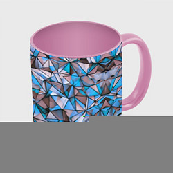 Кружка 3D Маленькие синие треугольники, цвет: 3D-белый + розовый