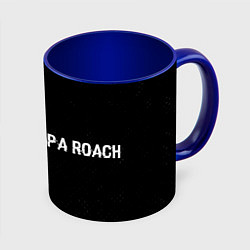 Кружка 3D Papa Roach glitch на темном фоне по-горизонтали, цвет: 3D-белый + синий