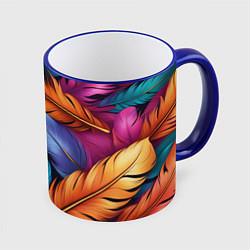 Кружка 3D Перья паттерн - нейросеть, цвет: 3D-синий кант