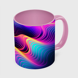 Кружка 3D Неоновый узор неоновая волна, цвет: 3D-белый + розовый