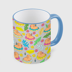 Кружка 3D Семья капибар на отдыхе, цвет: 3D-небесно-голубой кант