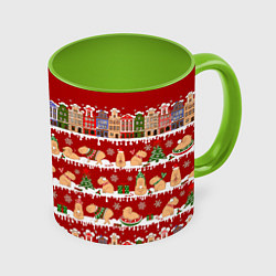 Кружка 3D Капибара на Новый год, цвет: 3D-белый + светло-зеленый