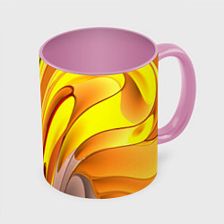 Кружка 3D Вытянутые желтые полосы, цвет: 3D-белый + розовый