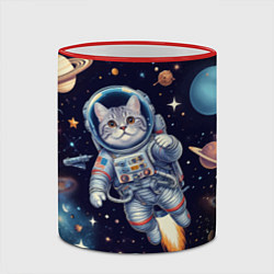Кружка 3D Крутой котик в открытом космосе - нейросеть, цвет: 3D-красный кант — фото 2