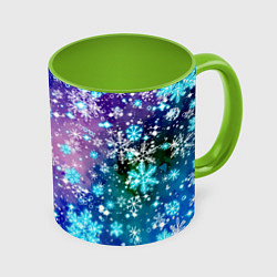 Кружка 3D Снежинки - морозный паттерн, цвет: 3D-белый + светло-зеленый